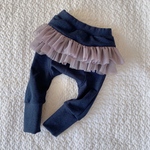 〔名入れ可〕80㎝　ふりふりモンキーパンツ デニム×あずきみるく