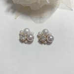 ブルーのパールとキラキラビジューイヤリング＊ピアス