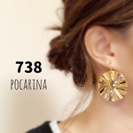 738…プチプラ 大ぶり波状ゴールド イヤリング ピアス ハンドメイド アクセサリー pocarina