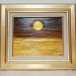 nikoniko様専用ページ　油彩絵画＊月光　海の煌めき　満月　黄色　金運　貯蓄　財運　夜