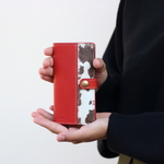 姫路産ヌメ革で作ったハラコスマホカバー　レッド　手帳型スマホケース