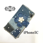  15H13★iPhone5C★スマホ手帳型ケース★デニムリメイク
