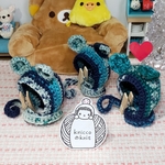 マフラー付きウサ耳ニット帽★青③