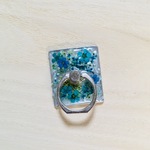 押し花＊レジンのスマホリング（コデマリ）ブルー