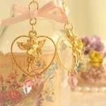 ♡天使のハートフープリボンピアス♡（ローズ） 