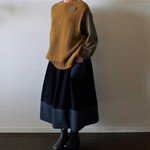 コーディロイとループボアの紺色クリスマススカート　セミオーダー
