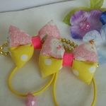 ぷっくりヘアリボン　ピンク×黄色