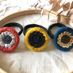 ウール刺繍まるいヘアゴム（オレンジ　マスタード　ネイビー）