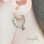 シルバーハートとパールのフープピアス