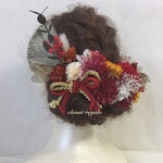 red white gold tulle ribbon ヘッドドレス 成人式 ウエディング   髪飾り