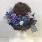 blue mix pink silver tulle ribbon ヘッドドレス 成人式 ウエディング  髪飾り