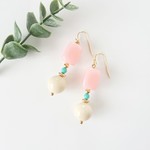 Vintage Pastel Pink×Blue×Ivory 大人可愛い レトロ 大ぶりイヤリング・大ぶりピアス