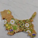 hi-ko00様注文品　骨型プレート付　プチバセットグリフォンバンデーン　神宮桧　花柄ウェルカムボード　現物のみの１点もの