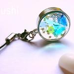 沖縄の海ストラップ⭐️琉球ガラス天然の珊瑚貝星砂使用No.3
