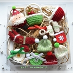 手編みニットのオーナメント☆12個set＊うぐいす赤＊サンタさん＊クリスマス