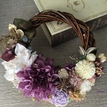 Mauve dahlia × White rose * wreath * ハーフリース  クリスマス　冬　ギフト