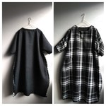 ウールブラックタータンチェック＆チャコールグレーチュニックワンピースL 