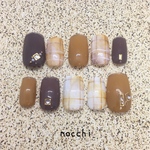 【1点限り・限定価格】ネイルチップ･:*+.チェック×くすみ×オレンジ×冬ネイル.:+