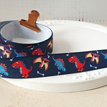 25mm×3m 恐竜リボン#3ネイビー グログラン プリントリボン