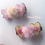ふわふわファー♡ハートヘアクリップ ピンク イエロー