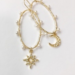 星と月のパールフープピアス/イヤリング