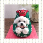 マルチーズ　獅子舞わんこ♡お正月飾り　(毛糸と羊毛フェルト)