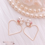 （18kgp）ハートフープピアス/イヤリング　コットンパール×ビジューピアス