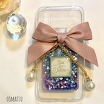 再販×14♡女子全開♡キラキラ香水瓶×リボン×チェーンパール スマホケース Galaxy/AQUOS/Xperia/iPhone 全機種対応