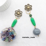 2way ヴィンテージフラワーボタンのアシンメトリーピアス/イヤリング