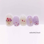 押花ブーケ　パープルフラワー　ネイルチップ