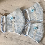 【オーダー品】立体おしゃれマスク 水色花　親子３点セット　