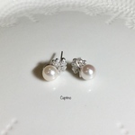 silver925 クローバーCZ とあこやパールのピアス