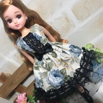 リカちゃん服ワンピース 〜ブルー系ローズ〜
