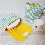 【saku0623様専用】小さめ横入れお弁当袋&コップ袋_ストライプリボン