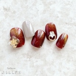 ボルドー×星のシンプルリングNail   クリスマス 成人式 パーティー 指輪 グレージュ 