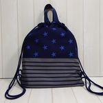 🌸リュック型　☆体操服入れ　デニム調⑦【星♢ストライプ】入学準備、入園準備、入学祝いに♡ブルー　男の子　♢　女の子