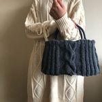 2way・あったかニットのネイビー☆オーバルかごバッグ♪ニットは恋グレーブルー☆受注製作です。