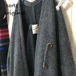 限定1点::好評につき靴下プレゼント特典::イタリア製ウールモヘア素材::チャコールグレー:シンプルゆったりガウンカーディガンコート::ビックオリジナルカブトピン付