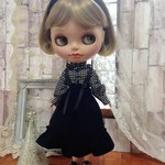 フリルブラウスとティアードスカートのセット　ギンガムチェック×ブラック＊22cmdoll