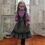 フリルブラウスとティアードスカートのセット　ペールラベンダー×グレンチェックブラック＊22cmdoll