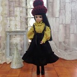 フリルブラウスとティアードスカートのセット　ミモザ×グレンチェックブラウン＊22cmdoll