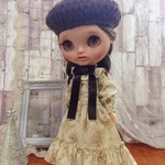 フリルリボンロングワンピース　ベージュ＊22cmdoll