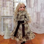 フリルリボンロングワンピース　ブラウン＊22cmdoll