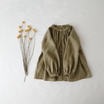 再販2【アワビ貝ボタン】フレンチリネンギャザーブラウス khaki