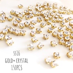 ss16 ゴールド台座クリアストーン 150粒  ハンドメイド 素材 ビジュー ものづくり アクセサリーづくり デコ ネイル
