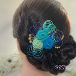 水引ヘアコーム・三つ薔薇・青ミント
