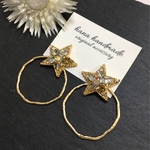 再販 2way  ビジュー スター ゴールド フープ ハンドメイド ピアス イヤリング