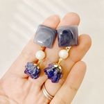 ツキ（　デルフィニウム　と　パール　の　イヤリング　ピアス　）
