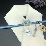 885半襟&帯留め付き帯締め 根付 正絹✨青い目の猫