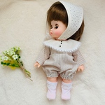 まぁるい襟付きストライプロンパース（茶色）メルちゃんソランちゃんレミンちゃん服